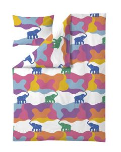 Elefantti riemu -pussilakanasetti 150x210 cm, valkoinen/violetti